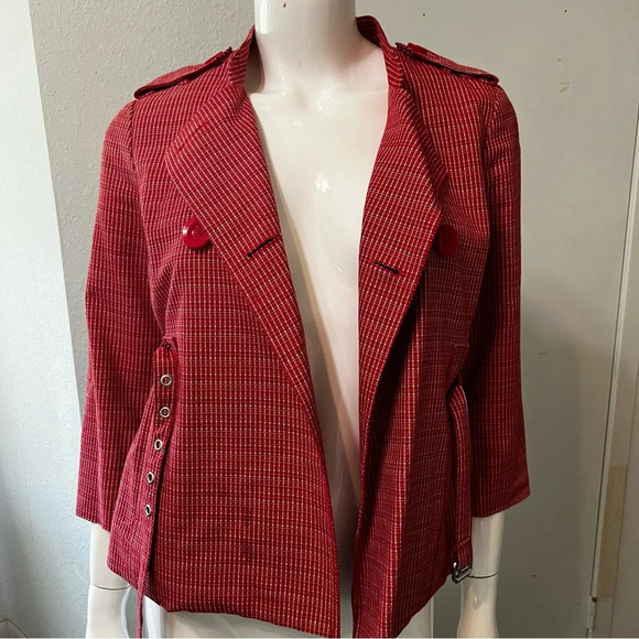 Marc Jacobs Red Tweed Cropped Belted Jacket Sz S - Picture 4 of 12